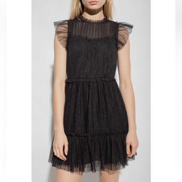 NWT All Saints Perri Metallic Black Tulle Mini Dress Sleeveless Women's size 12 - Picture 1 of 11